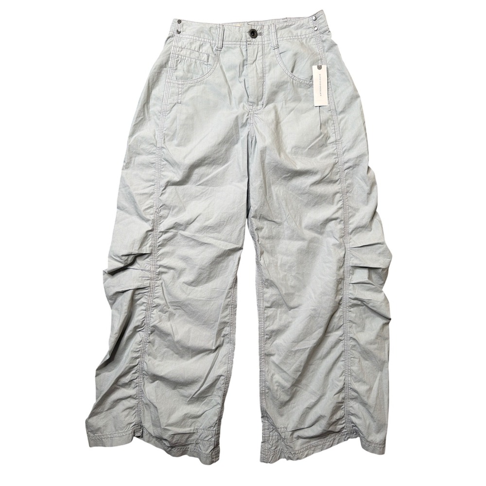 Anthropologie Pants Womens 23 Cargo Sky Blue Ruched Wide Leg Cropped NEW